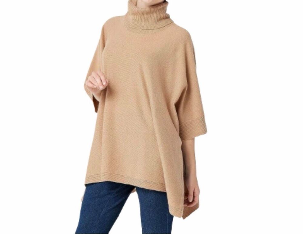 Soft by Naadam Women's Knit Cashmere Dolman Poncho Sweater Tan Missy O/S NEW